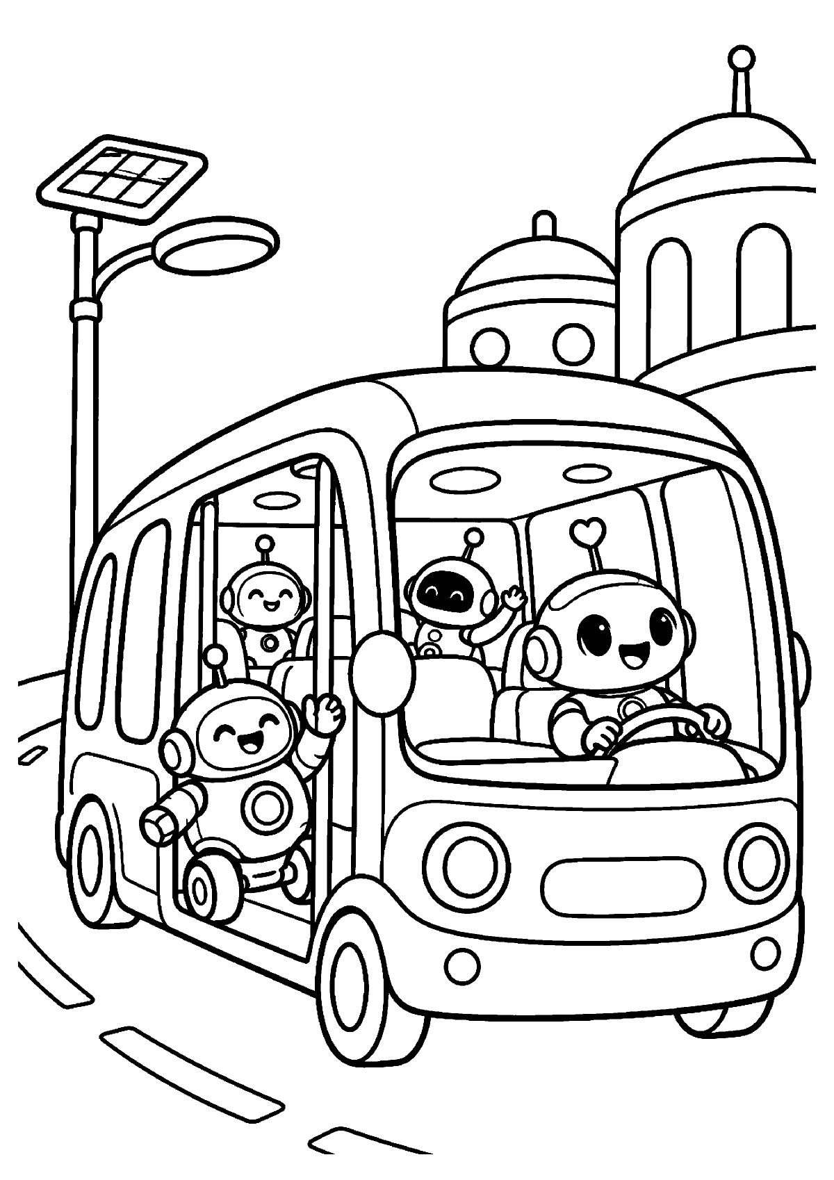 Robo Pals — Black-and-white coloring page