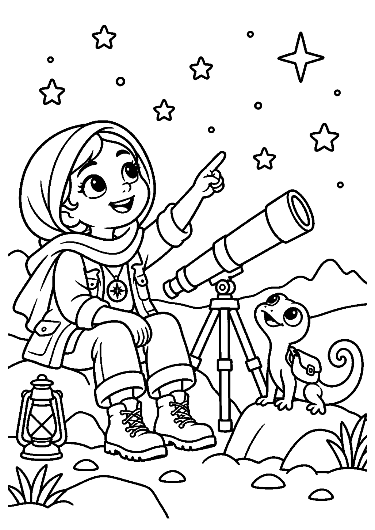 Desert Quest — Black-and-white coloring page