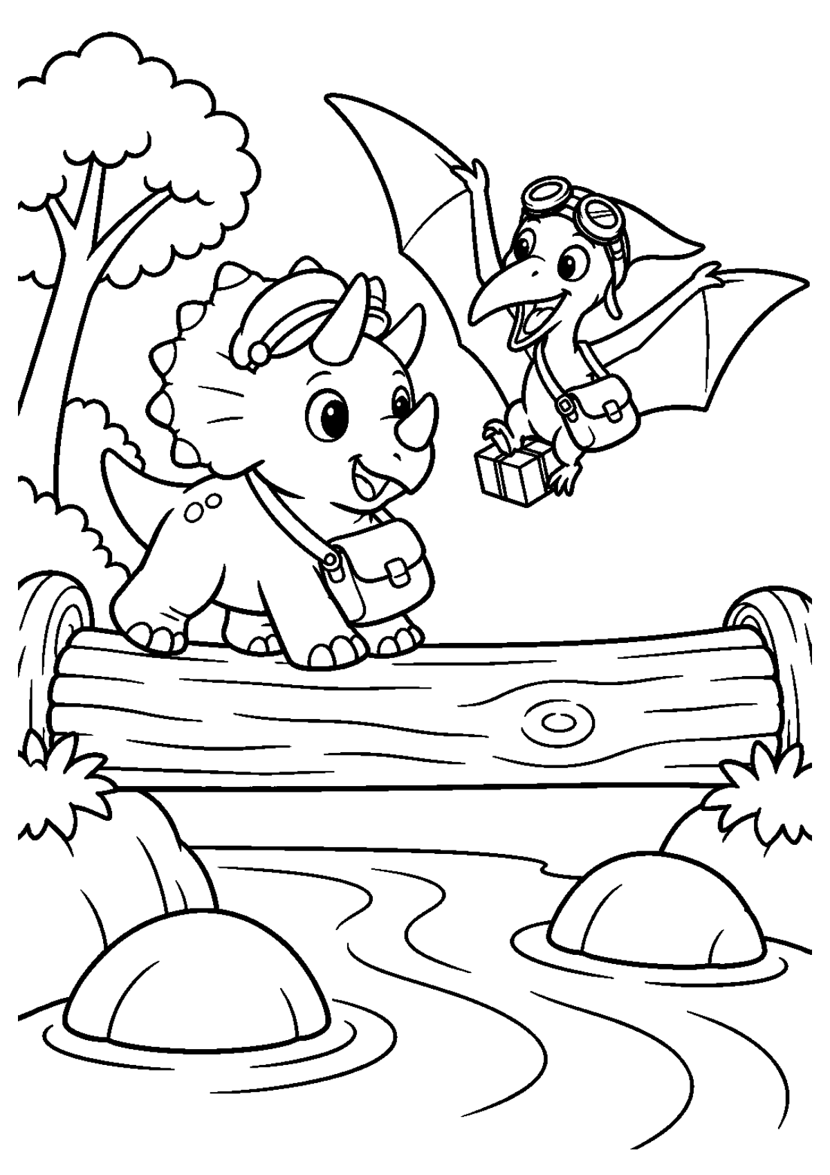 Dino Delivery — Black-and-white coloring page