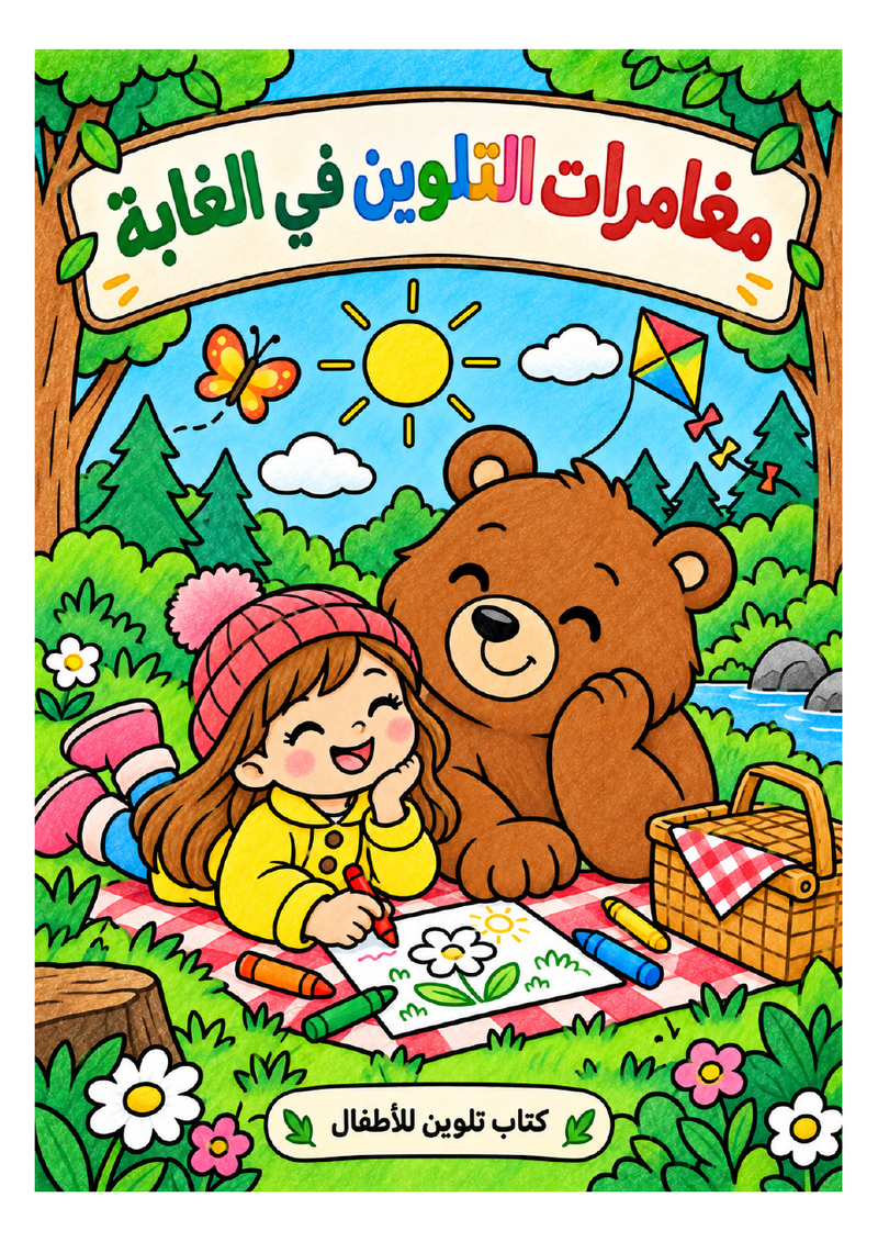 Forest Coloring Adventures PDF book with an Arabic-language cover