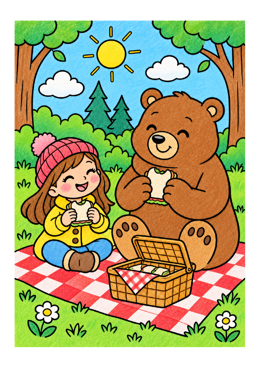 A colored woodland animal scene from inside Forest Coloring Adventures — Forest friends
