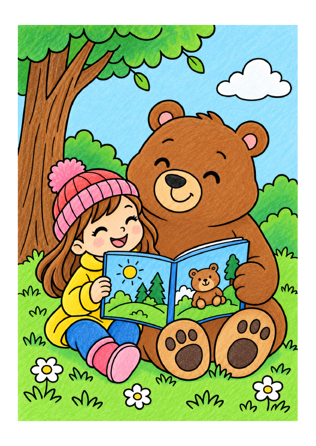 A colored woodland animal scene from inside Forest Coloring Adventures — A quiet read